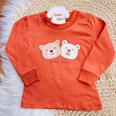 Conj. Blusa Manga Longa Baby Bear e Calça de Moletom - Laranja e Areia